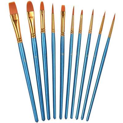 10pcs/set professional round pointed tip nylon hair oil acrylic watercolor artist detail paintbrushes paint brushset