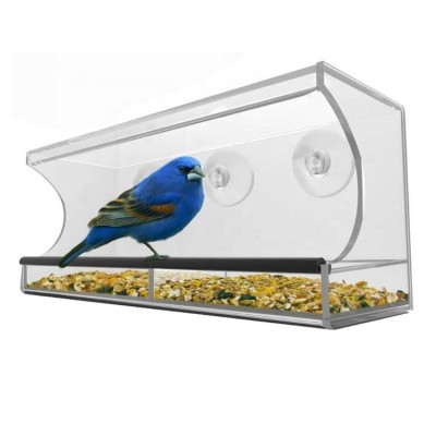 Custom logo outdoor clear window plastic bird seed food feeder